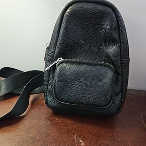 Black Mini Leather Bag with Wide Strap